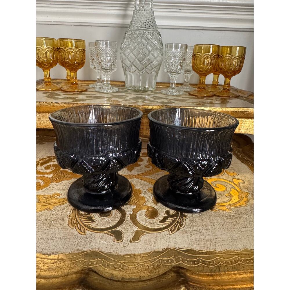 Vintage Tiffin Franciscan Madeira Dark Blue Sherbet Cups Set of 2 Footed Bowls